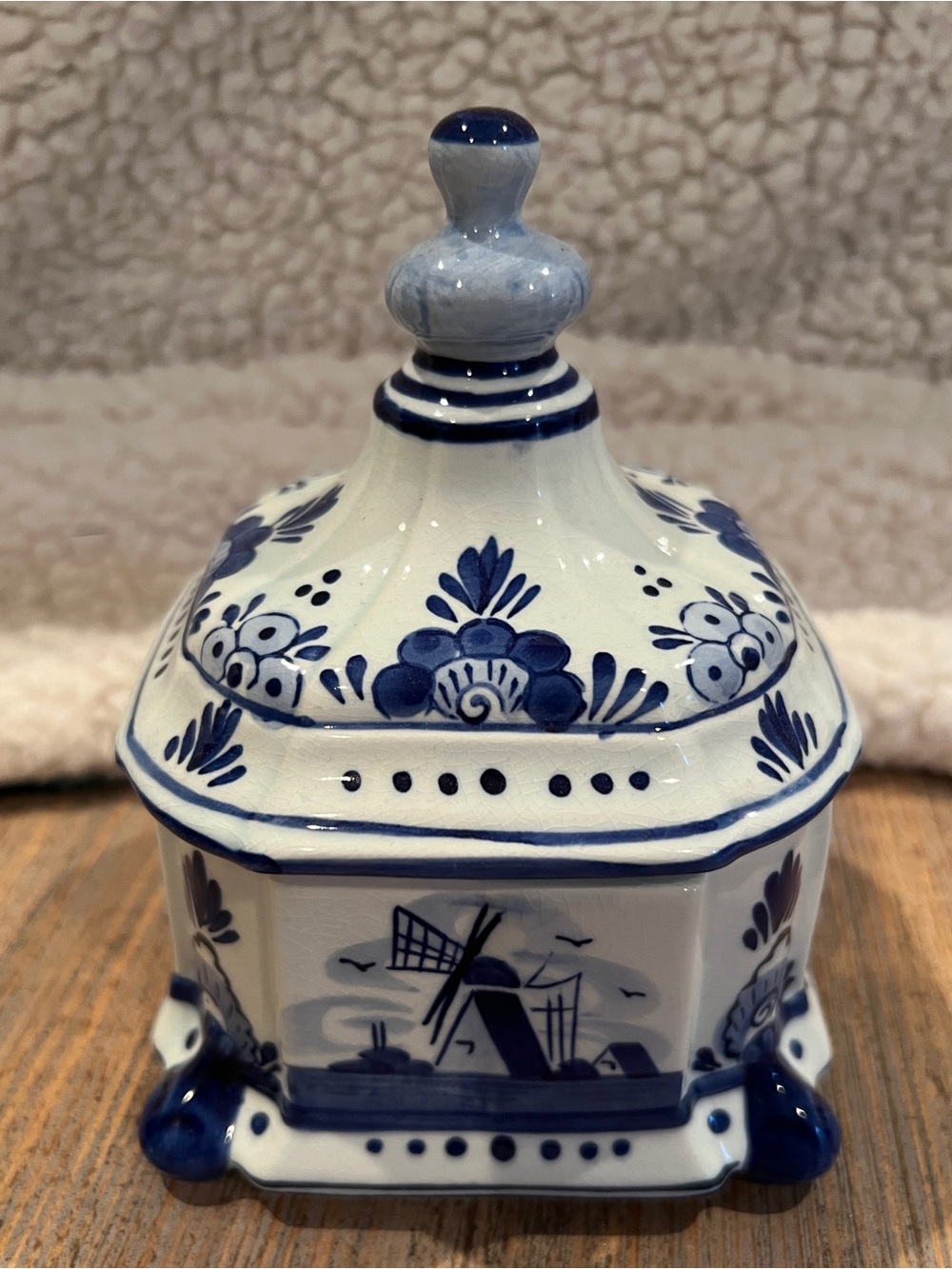 Delft Blue Porcelain Covered Jar/trinket Box-hand Painted, windmill design